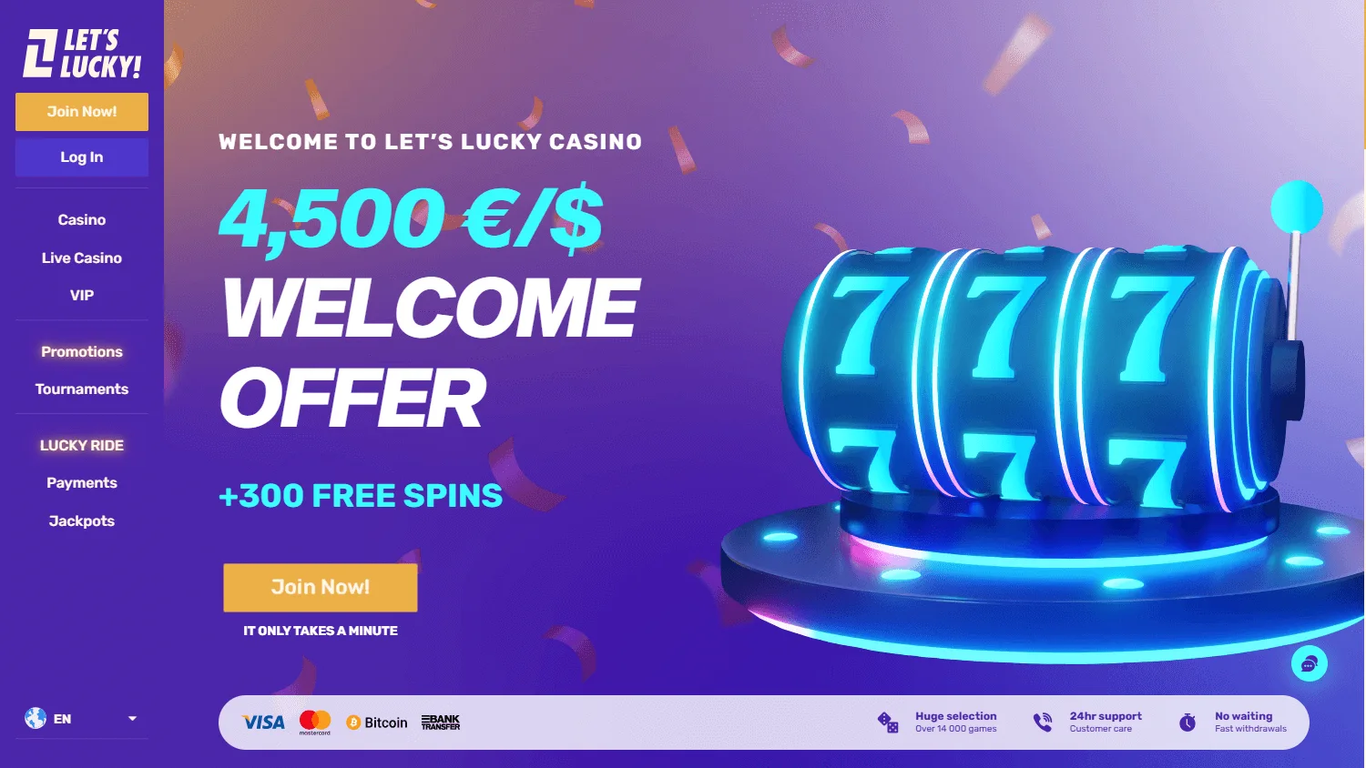 Letslucky Casino home screen on desktop